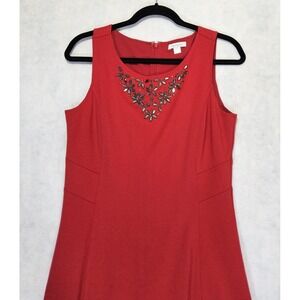 Garnet Hill Dress 6 Red‎ Holiday Christmas Rhinestones Ponte Sheath Cocktail Tea